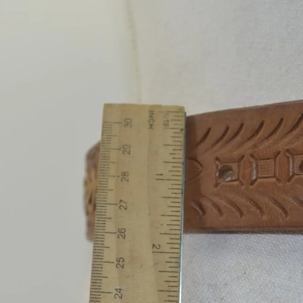 Western Leather Mens Size 28 Belt Tooled Stitched Brown Cowboy